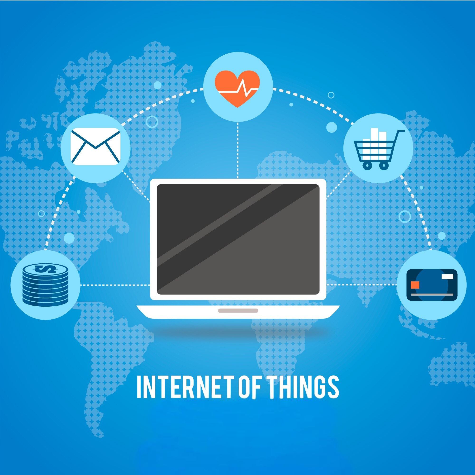 Global network illustration with laptop and connected users